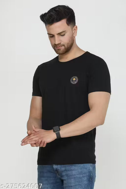 Classic Designer Men Round Neck Black Cotton Blend Tshirts