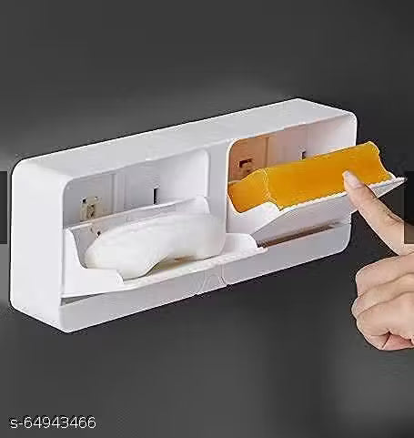 No-Drilling Clamshell soap Box Wall-Mounted with Cover Double Grid-Asphalt Toilet Laundry soap Plastic soap Box