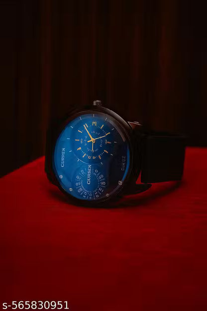 Men's Analog Quartz Wrist Watch | Black Dial Sporty Look | Trendy Silicone Strap Watch for Men | Dual Subdial Design