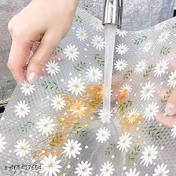 45* 150 cm Anti-Slip Kitchen Cabinet Drawer Shelf Mat Liner Sheets (45 cm x Roll) Waterproof Strong Table Mat for Bathroom, Fridge Mat Textured Multipurpose (Flower Leaves), Ethylene Vinyl Acetate
