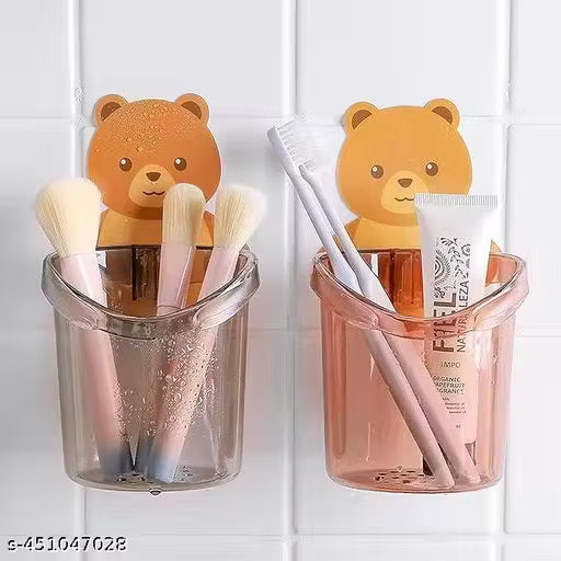 Bear ToothBrush Holder (Pack of 1) Self Adhesive Multipurpose Organizer for Cosmetics 4Pcs Plastic Toothbrush Holder (Multicolor, Wall Mount) and Plastic Soap Holder Beautiful Fish Shape Sop Dish Case Holder Bathroom Accessory ( Pack of 2)