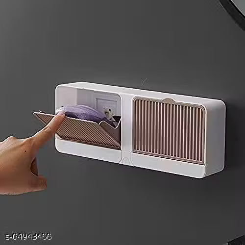 No-Drilling Clamshell soap Box Wall-Mounted with Cover Double Grid-Asphalt Toilet Laundry soap Plastic soap Box