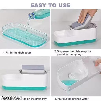 2 in 1 Soap Dispenser /Soap Pump Dispenser and Sponge Holder With 1 Cleaning Sponges and scrubber For Kitchen , Kitchen Liquid Dispenser, Dish Wash , Cleaning Soap Dispenser