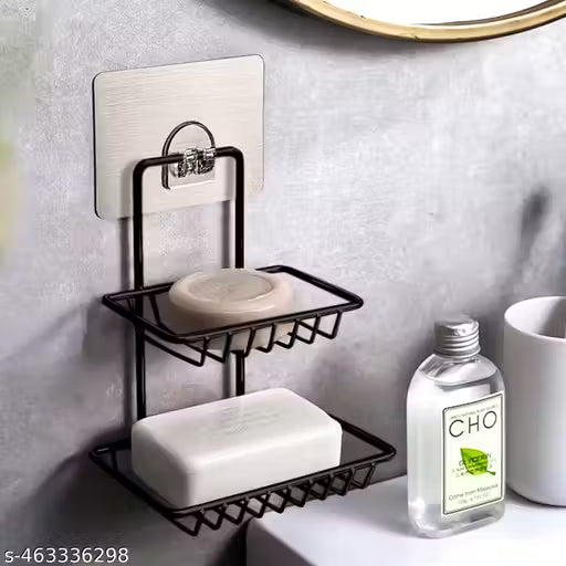 TRYKSHA (Pack of 2) all Mounted Double Layer soap Dish Holder Stainless Steel Wall Hanging Soap Storage Rack for Kitchen Bathroom-with Self Adhesive Magic Sticker