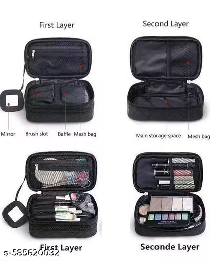 Name: Makeup Bag, Portable Cosmetic Bag, Large Capacity Travel Makeup Organizer, Leather Cosmetic Brush Case for Women Toiletry Bag for Girls with Handle and Divider